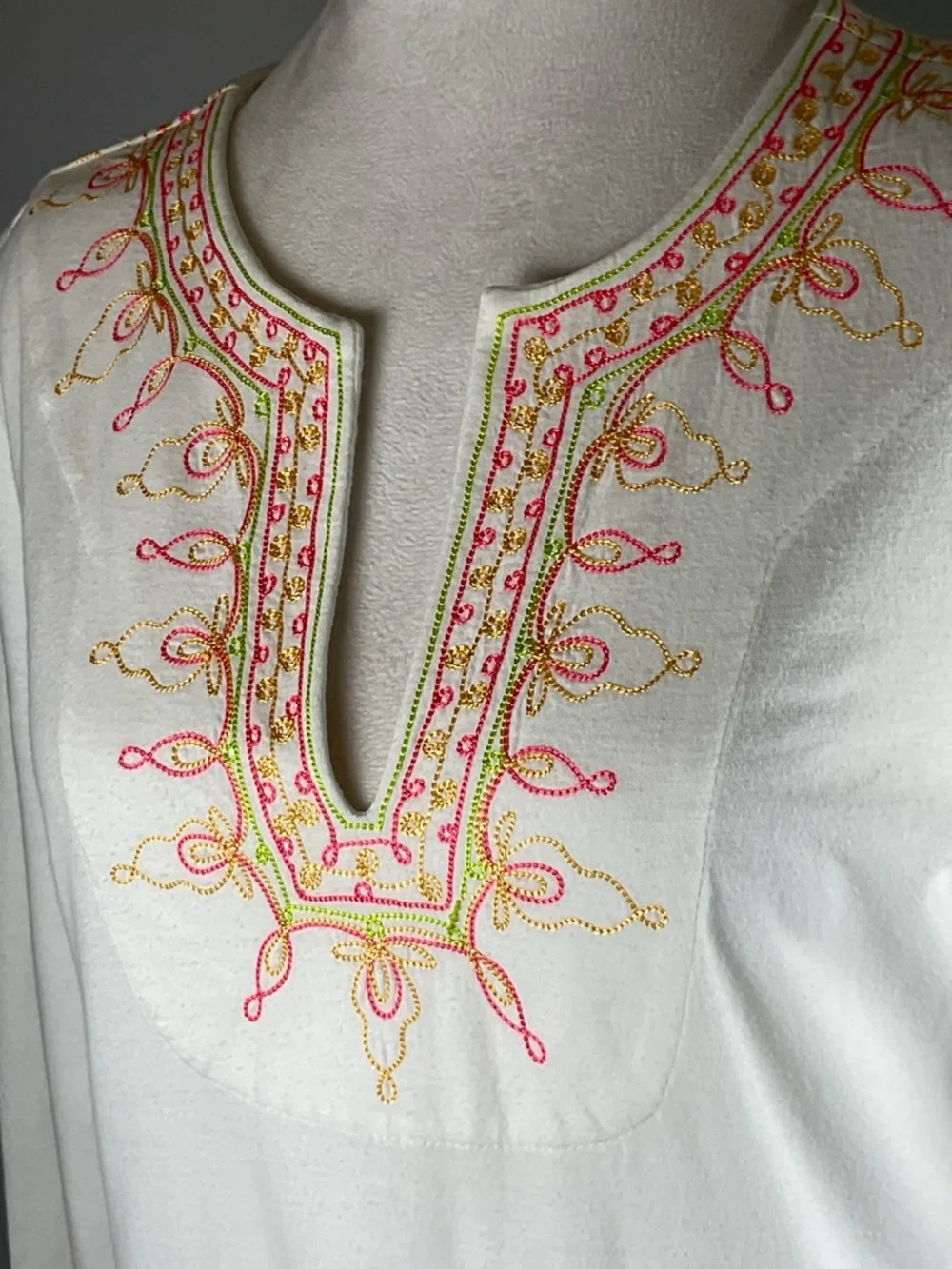Lilly Pulitzer Embroidered Palm Beach Tunic Top White Pink Green Gold Small - Picture 8 of 16